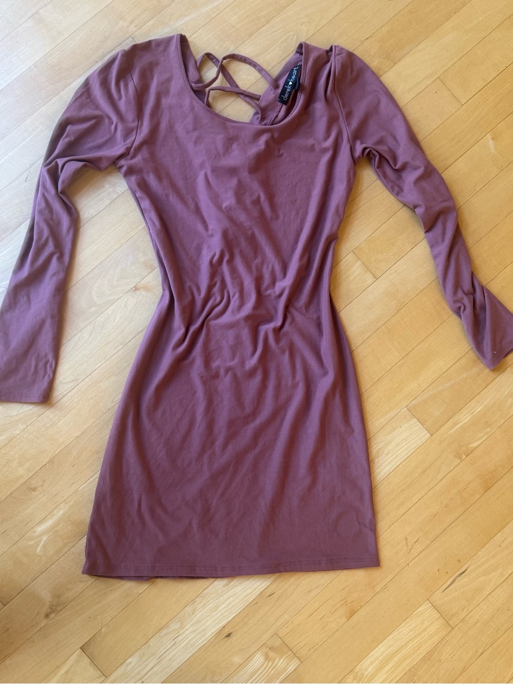 Derek Heart Long Sleeve Crisscross Back Dress - Mulberry